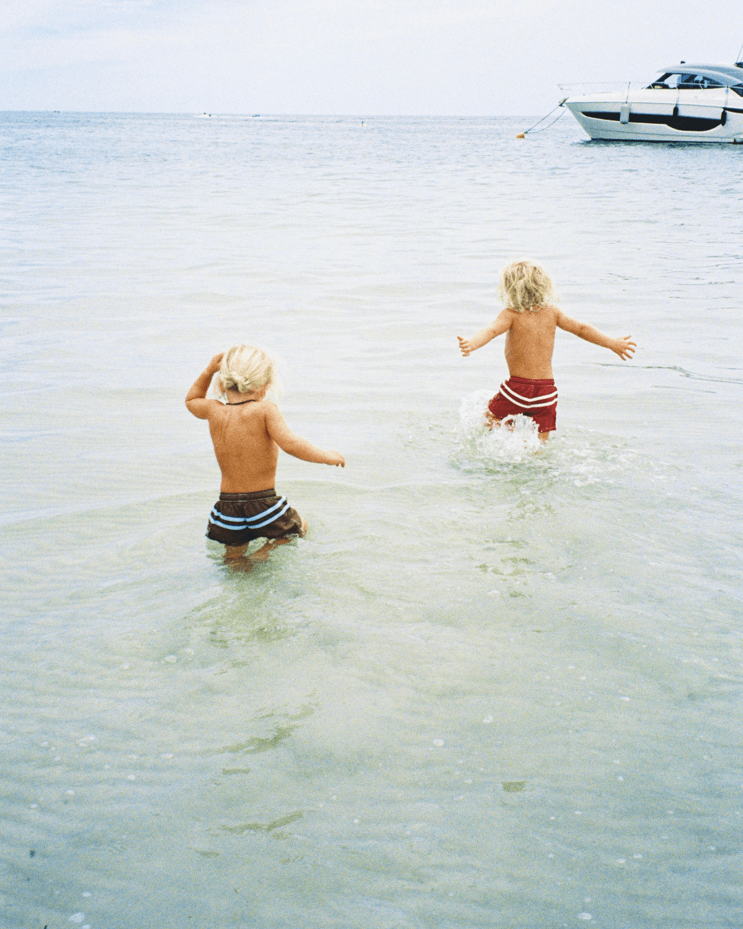 Kids Board Shorts, Vintage Red - We Are Cambe -Swimwear